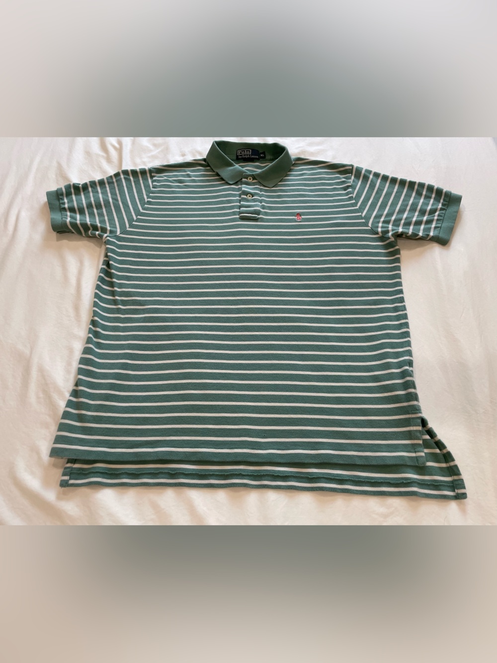 Ralph Lauren Green and White Striped Polo Shirt XL